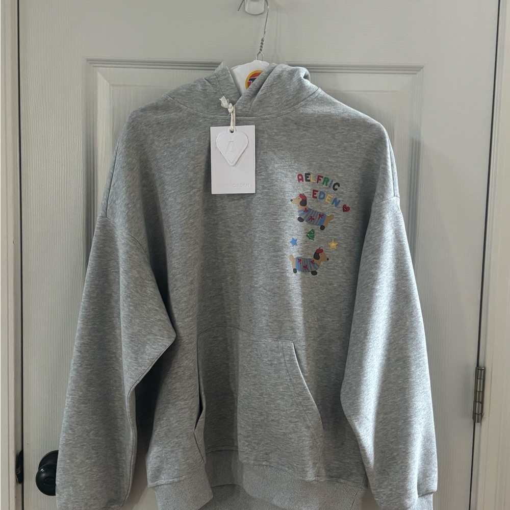 Aelfric Eden Light Gray Hoodie with Blue Logo Tag